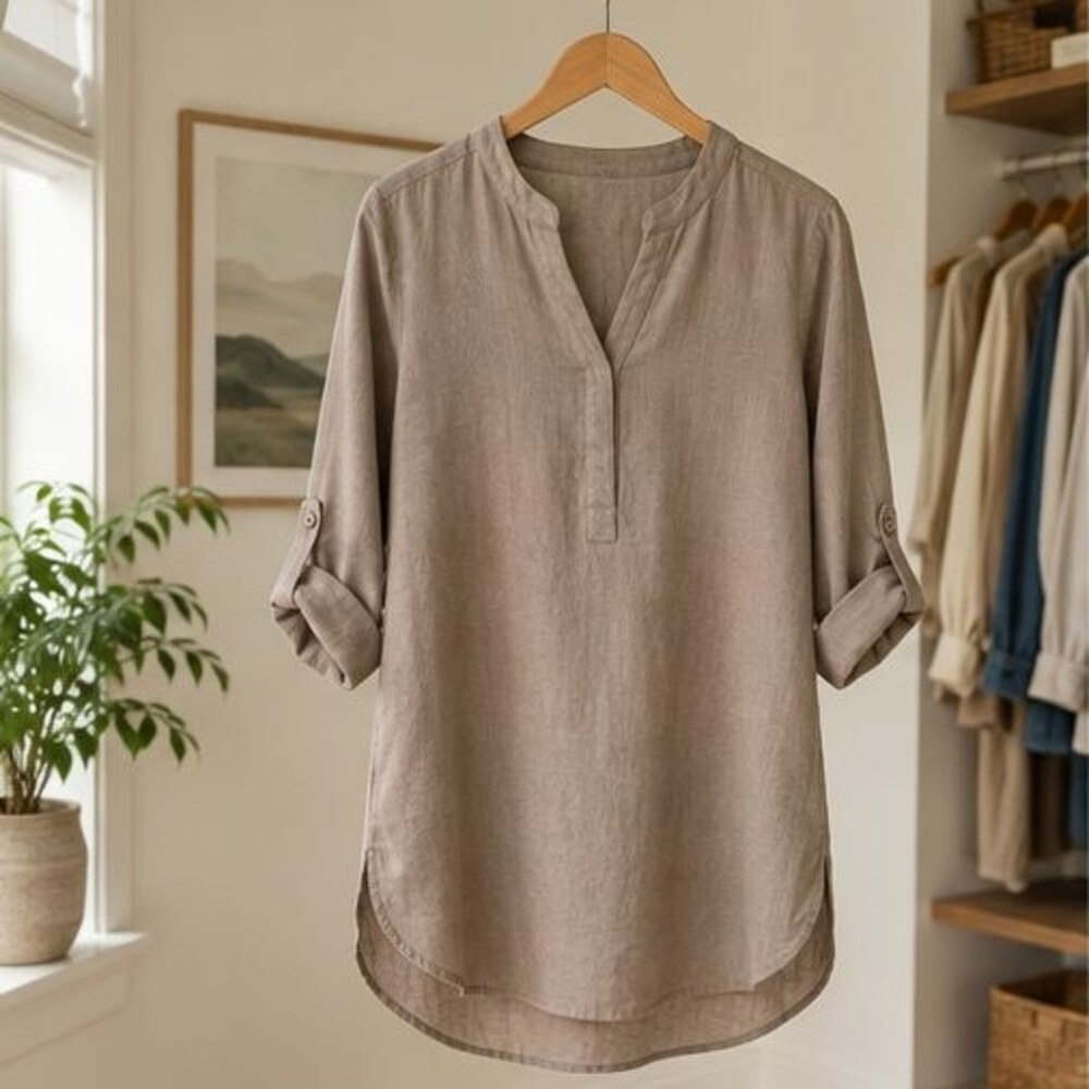 Taupe Split Neck Tunic Blouse